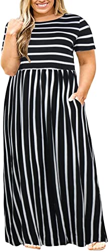 Women plus size stripes casual maxi dress