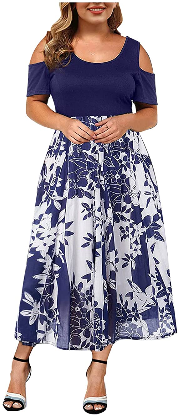 blue white lace summer plus size dress