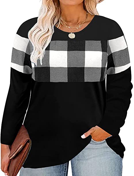 Black white plus size top