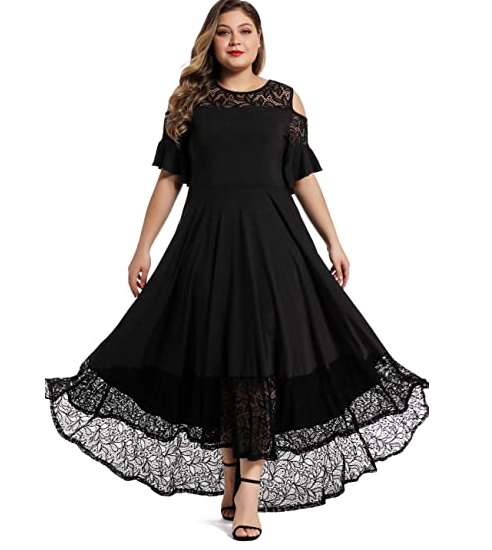 Black lace plus size maxi dress