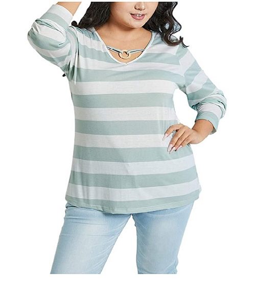 Green stripped plus size top