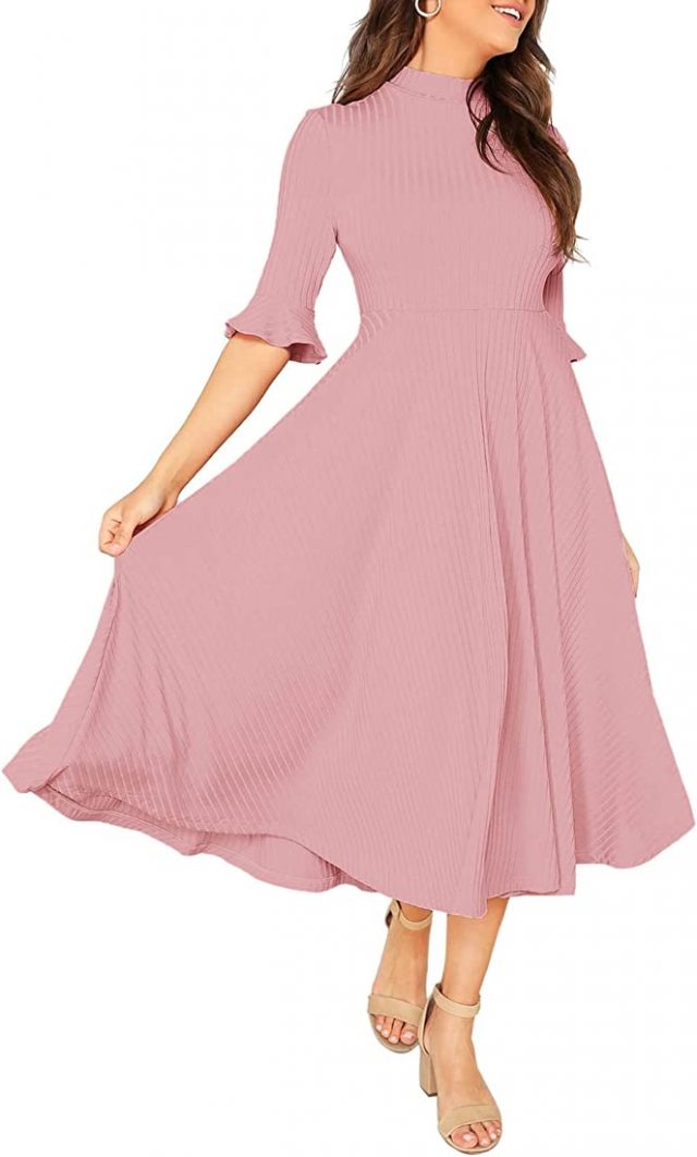 Bell sleeve midi plus size dress