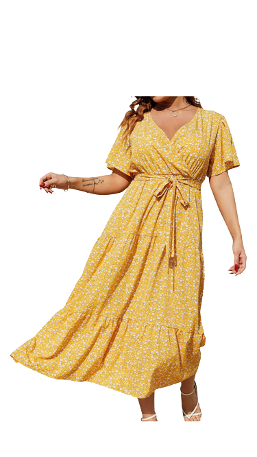 High waist floral plus size wrap dress